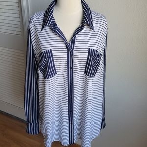 Lane Bryant Striped Button Down Blouse Long Sleeve EUC